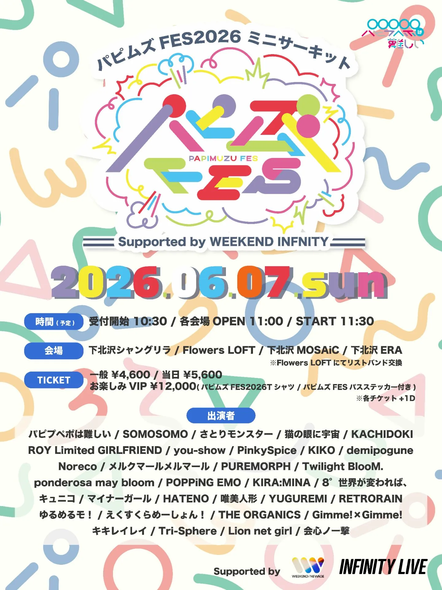 パピムズFES2026 ミニサーキット Supported by WEEKEND INFNITY | 下北沢（シャングリラ / Flowers LOFT / ERA / MOSAiC）