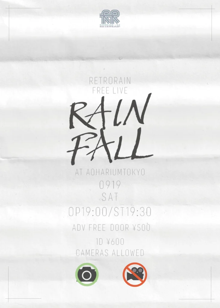 RETRORAIN無銭単独公演 「RAIN FALL」at AO… 告知画像