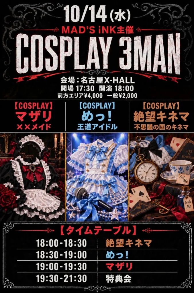 MAD’S iNK主催 「COSPLAY 3MAN」 告知画像